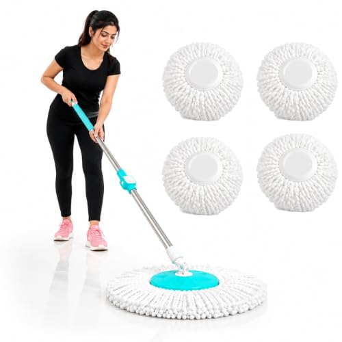 Image of Mi|Ton Spining Mop Set | 5 Year Warranty ON Side|Adjustable Heavy Duty Mop Rod for Floor Cleaning | Stainless Steel Handle & 4 Microfiber Refills-Pink