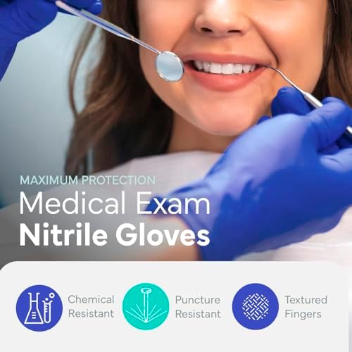 OWELL Professional Medical Examination Nitrile Gloves, Powder & Latex-Free Disposable Gloves, 4Mil Resistant Blue Glove
