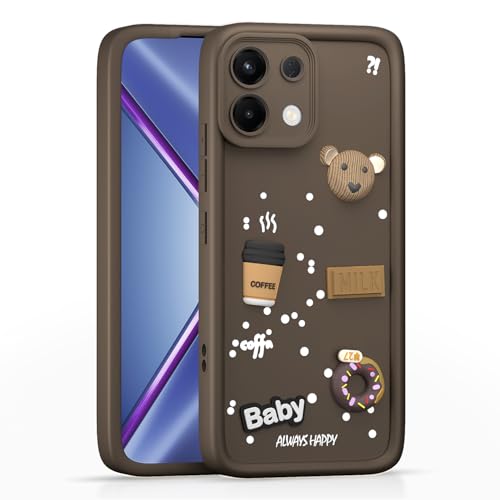 Image of Pikkme Back Cover for Oppo K13 5G | 3D Bear Silicone Cute & Fun Coffee Cartoon | Full Body Protection Bumper Case (Brown)