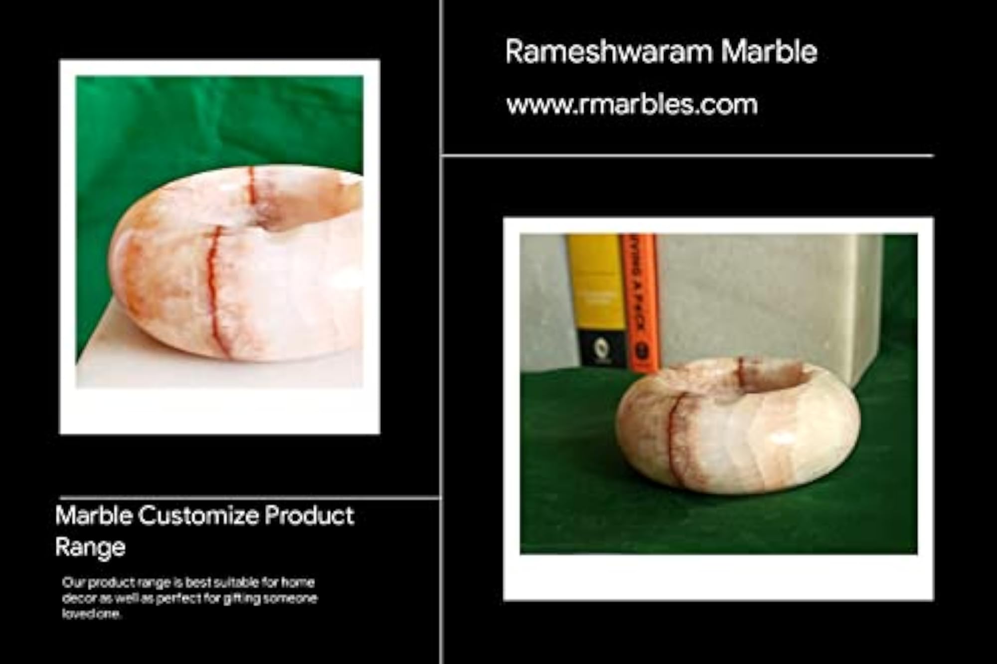 Rameshwaram Marble Onyx Stone Ash Tray Gift for Him, Natural Stone Decor