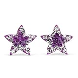 AeraVida Twinkling Star Purple-White Cubic Zirconia .925 Sterling Silver Stud Earrings | Star Stud Earrings Sterling Silver | Cubic Zirconia Star Earrings Stud