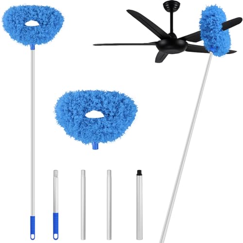 Image of Blue Ceiling Fan Duster - Extended Fan Blade Cleaner, Reusable Microfiber, Adjusts 13 to 55 Inch for Cleaning Walls, Cobweb, Door, Window Top