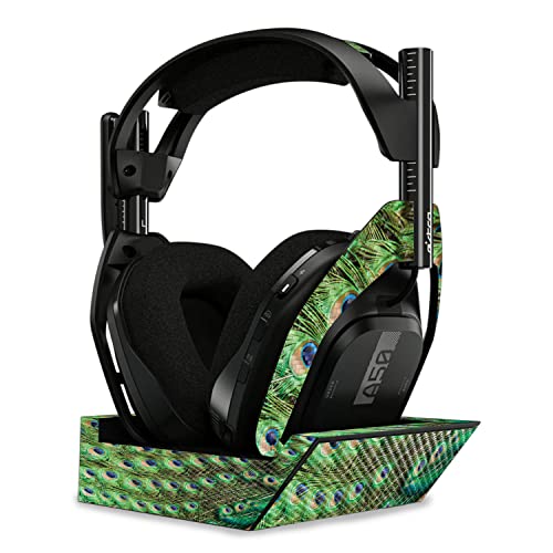 Image of MightySkins Carbon Fiber Skin Compatible with Astro A50 Wireless Headphones + Base Station (Gen 4) - Peacock Pattern | Protective, Durable Textured Carbon Fiber Finish | Easy to Apply