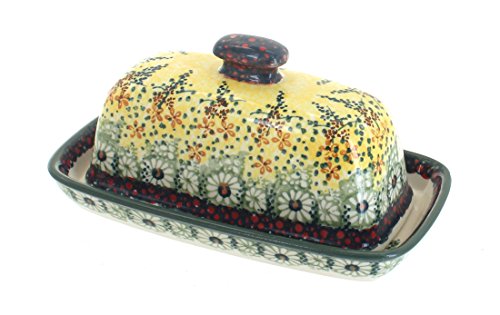 Blue Rose Polish Pottery - Yellow Sunshine Grotto Butter Dish - Fits 1 Stick - Butter Dish for Countertop Organization and Storage