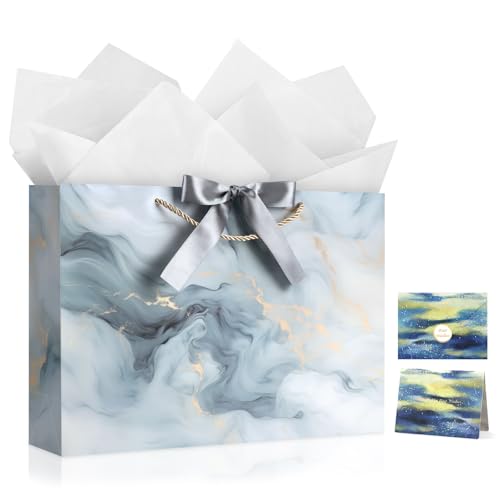 Image of JMANNI Gift Bags, Mothers Day Gift Bags with Ribbon, Portable Paper Gift Bag, Marble Pattern, for Any Occasion, Including Valentines Day Baby Shower Birthday Party Wedding Mothers Day(LP11-DLS03-L