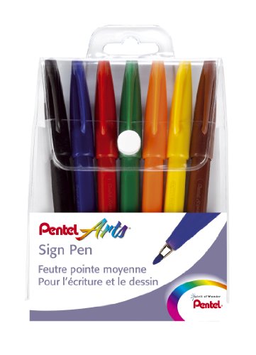 Pentel Sign Pen S527 Pochette de 7 stylos feutre Pointe acrylique 7 couleurs d'Encre