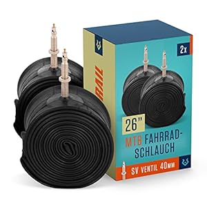 Alphatrail MTB Fahrradschlauch Rick 26 Zoll SV Französisches Ventil 2X Set mit Mobilitätsgarantie I Kompatible Fahrradreifen Schwalbe, Continental, Conti, Maxxis, Onza & Michelin Fahrrad Schlauch