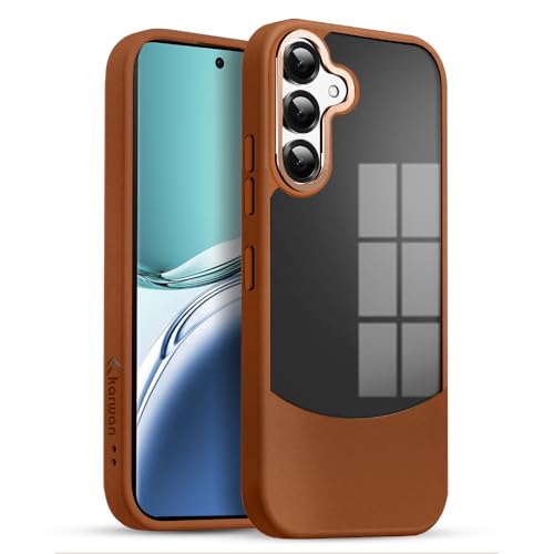 Image of KARWAN️Fusion Edge Leather Transparent Mobile Back Case | Slim Fit | Anti-Fingerprint| Scratch-Resistant | Premium Grip | Shockproof case | Back Cover for Samsung Galaxy S24 Plus || Brown