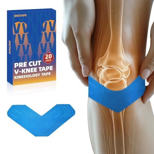 Kinesiology Tape – Waterproof and Hypoallergenic Athletic Tape for Muscle Support, Knee, Shoulder, and Ankle, 20 Strips (V-Knee-Blue)