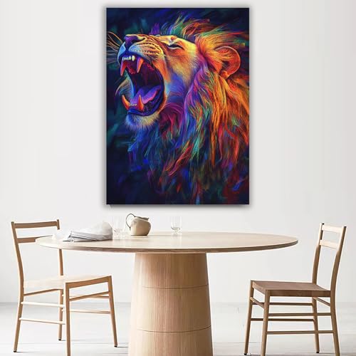 Impression sur toile lion abstrait multicolore 40x60cm tableau déco murale encadré