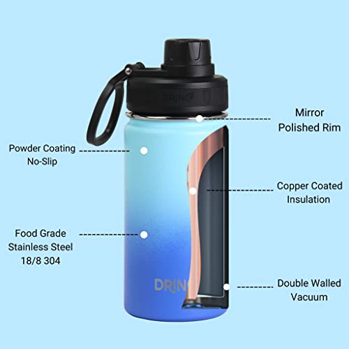 Image of Drinco Stainless Steel Water Bottle Spout Lid Vacuum Insulated Double Wall Water Bottle Wide Mouth Leak Proof Keep Cold Sport Camping Hiking (14oz Morning Sky Blue)