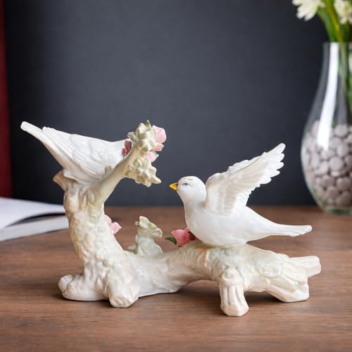 Image of ARMONIA Love Bird Showpiece | Premium White Ceramic Figurine with Floral Design | Romantic Home Decor | Best Valentine's Day Gift for Girlfriend, Wife & Couples