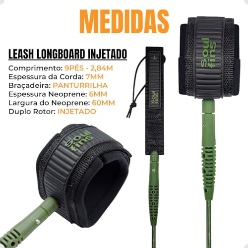 Leash Longboard Panturrilha 9'0'' x 7mm Duplo Girador Injetado Proficional Resitente Strep Surf L