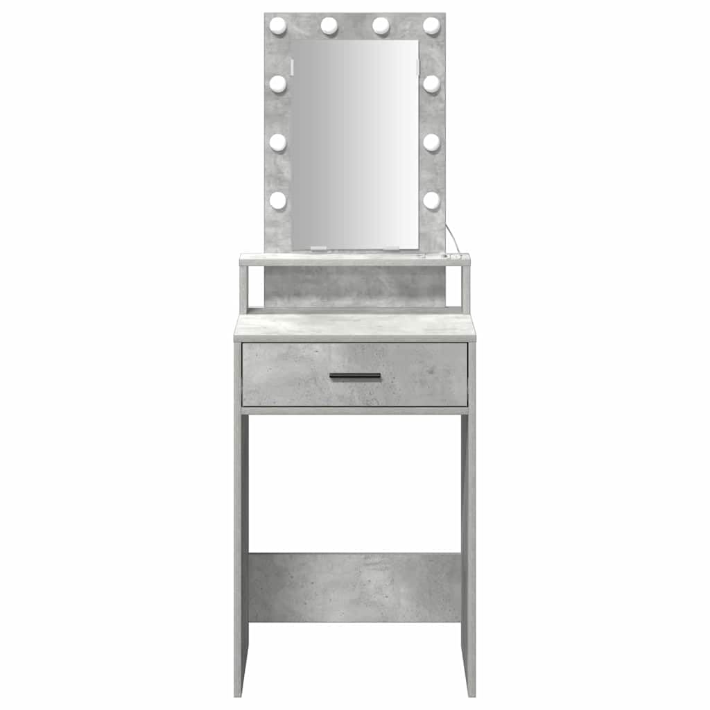 Tocador con cajón gris de madera 50 x 41 x 140 cm con espejo iluminado, puerto USB, espacio de almacenamiento y estante para dormitorio, vestidor, habitación de niña