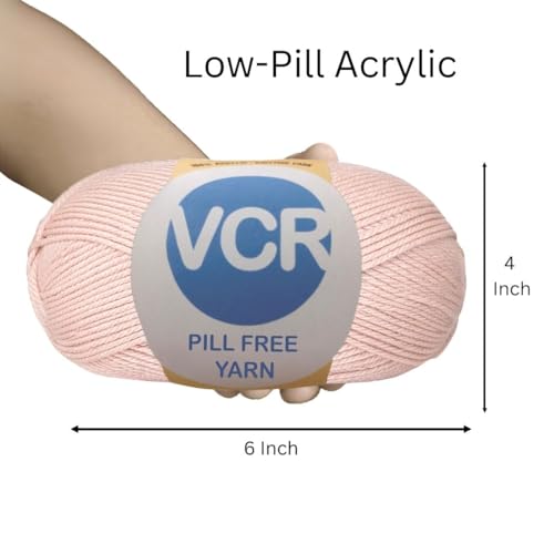 Image of VCR Cream Pink Yarn, Pill-Free Soft Knitting Yarn, 100 Grams Hank, 263 Meters Length, Low-Pill Acrylic Yarn, Soft Crosia Threads, Pack of 1, Suitable for Beanies, Caps and Gloves