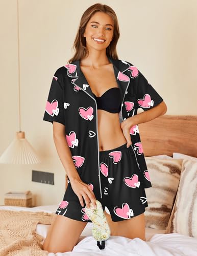 Image of Ekouaer Pajamas Set for Women 2 Piece Pjs Short Sleeve Sleepwear Button Down Lounge Shorts Sets S-XXL