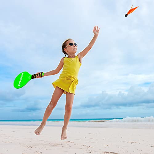 Everich Toy Beach Paddle Ball For Kids & Adults, Wooden Racket Paddle Game Set, Indoor And Outdoor Racquet Sport, Fun Backyard Or Lawn Activity, Includes 2 Paddles, 2 Balls, 4 Birdies #TOP6