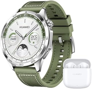 HUAWEI WATCH GT 4 46mm Smartwatch, Bis zu 2 Wochen Akkulaufzeit, Android und iOS, Kalorienmanagement, Professionelles Gesundheitsmanagement, SpO2, GPS, Deutsche Version, Grün+FreeBuds SE 2