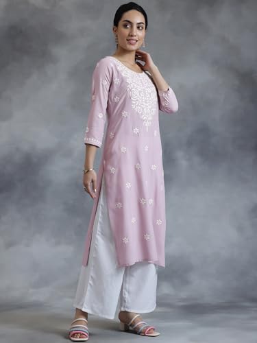 Image of Libas Womens Embroidered Viscose Straight Kurta for Women | Ethnic wear | Bridal Suit | Wedding Dress | Occasion wear