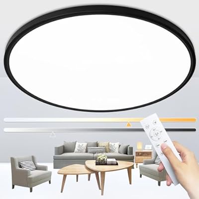 Glowall Modern 24" Led Ceiling Light Fixture, Ultra Thin Flush Mount, 56W, Dimmable with Remote Control, 5600 Lumen, Black, for Home Office, Dining Room, Kitchen, Bedroom, Living Room