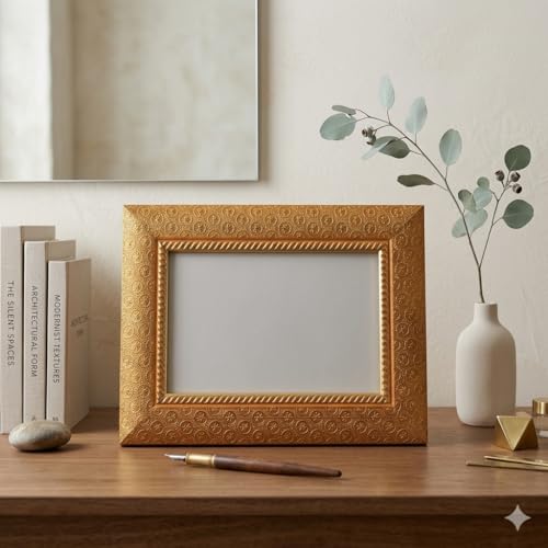 Image of Vintage Gulley Photo Frame with Stand|4 inch x 6 inch, Gold color Design I Horizontal