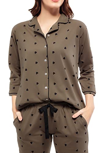 Image of ZEYO Women's Cotton Heart Printed Night Suit Set of Shirt & Pajama Set 51522 (Available in Plus Size)