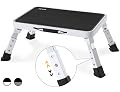 Double Elite 3 Levels Adjustable Folding RV Step Stool, Safer Metal Step Stools for Adults/Seniors, Heavy Duty Small Foldable Kitchen Stepping Stool for Bathroom Toddlers, Foot Stool Desk Office Work