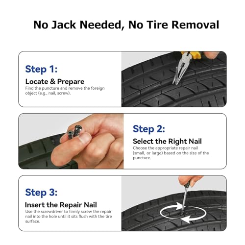 Image of Tire Repair Rubber Kit-Screw in Tire Plugs Heavy Duty, Vacuum Spiral Screws, No Jack Flat Tire Tool for Car /Truck /SUV /Motorcycle /Tractor /ATV /Bicycle - Universal Plugs with Box, 2 Sizes (60)