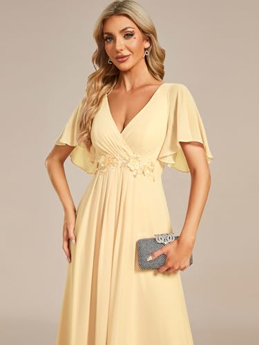 Image of Ever-Pretty Women's Chiffon V-Neck Mother of Bride Dresses A-Line Ruched Short Sleeves Appliques Bridesmaid Dress Formal Gown