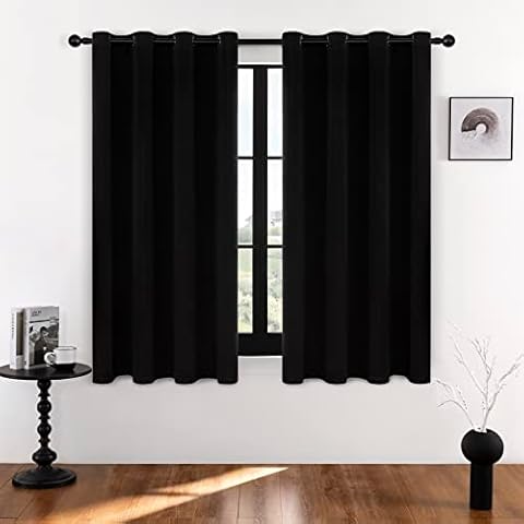 Rutterllow Blackout Curtains for Bedroom, Thermal Insulated Room Darkening Curtains 2 Panels for Living Room, Grommet Top (52x63 Inch, Black) Cover