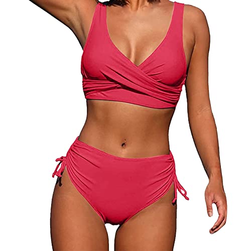 Frau New Split Wrap Lace Up Bikini Solid Color Sexy High Waist Bikini...