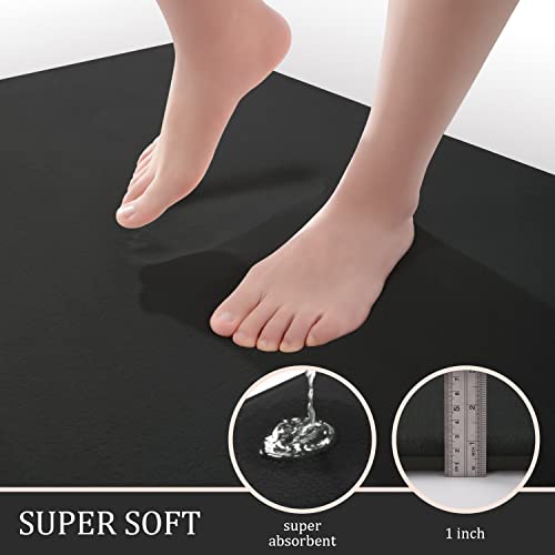 Image of YIHOUSE Bathroom Rug Sets 3 Piece, Memory Foam Bath Mat, Non Slip Super Absorbent Soft Bathroom Mats, Machine Washable Bathroom Floor Mats Sets for Sink,Tub, Shower and Toilet,Black