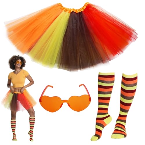 Adult Red Yellow Orange Tutu with Sock Set for Women Thanksgiving Turkey Tutu Custome Party Accessories