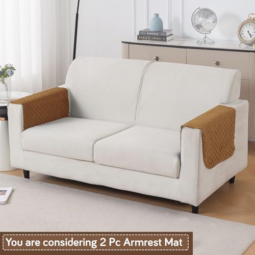 Image of HOKIPO Quilted Sofa Armrest Cover - 1 Pair | 'Quilt Classic' Golden (IN-925-GLD*2)
