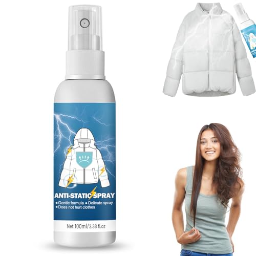 Spray Antiestático para Ropa,Spray Antiestático,Anti Static Spray,Spray Antiestático para Tejidos,Eficaz Reduce La Electricidad Estática En La Ropa Para Muebles De Lavandería y Armario De Coche,100ml