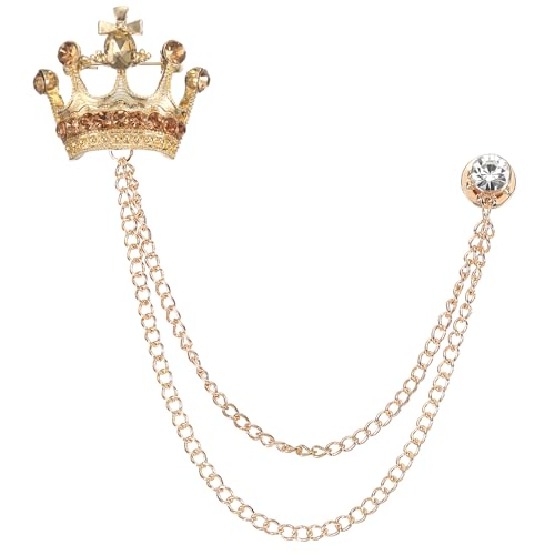 Image of PATIKIL Crown Hanging Chain Brooch Pins | Rhinestone Suit Pins Fashion Crystal Lapel Pins for Women Men