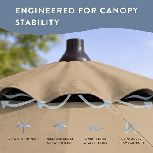 Image of California Umbrella 8-Year Protection 9 Ft Outdoor Patio Umbrella, Solstice Fade-Resistant Fabric, Auto-Tilt, Heavy Duty Aluminum Frame, 8 Reinforced Ribs for Pool or Deck, Bronze Pole