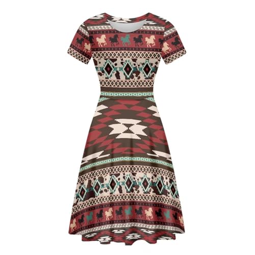 Image of HUGS IDEA Womens Puffy Swing Midi Dress Round Neck Short Sleeve Party A-Line Dresses