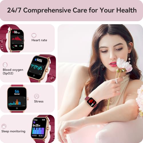 Image of Gydom Smart Watch for Women Android & iPhone, Alexa Built-in, 1.8 inch Smartwatch with Heart Rate /SpO2 /Sleep Monitor, IP68 Waterproof Activity Fitness Tracker, 101+ Sports Mode, Red