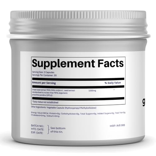 Image of FOLIUS LABS Clean Label Grape Seed Extract 500mg - 95% OPCs Polyphenols | High Strength Grape Seed Supplement - Support Cardiovascular Health, Blood Circulation - 60 Veg Capsules