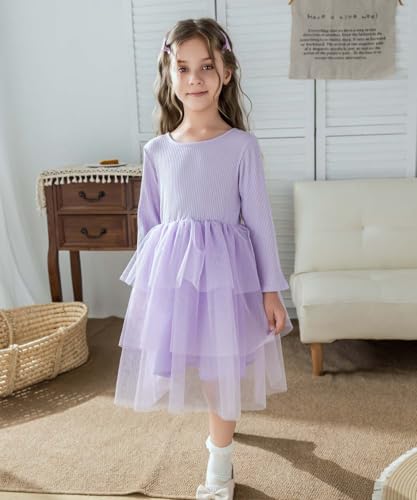 Toddler Girls Tutu Dress Long Sleeve Layered Tulle Fall Cross-Back Party Dresses for Little Girl3