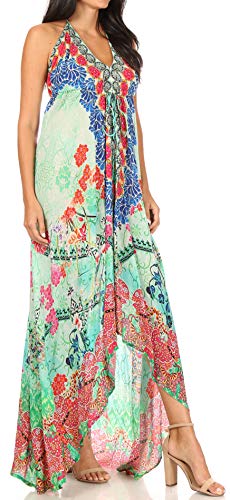 Image of Sakkas Lizi Womens Maxi High-Low Halter Handkerchief Long Dress Beach Party