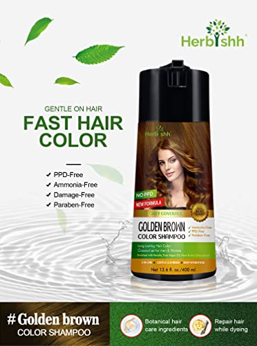 Image of Herbishh Color Enriched Shampoo for Gray Hair - Long Lasting Hair Dye Formula and Conditioner (Golden Brown)