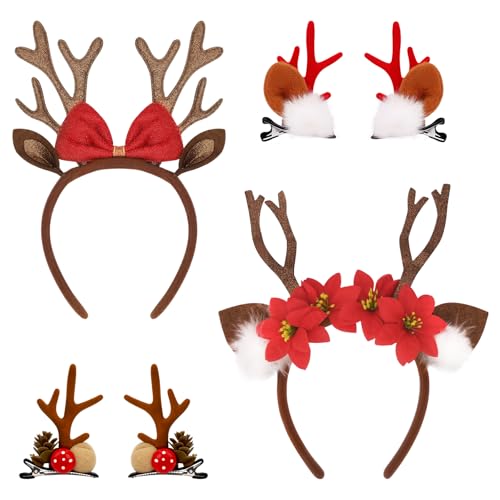 4 Stück Weihnachts Stirnbänder Haarreif Rentier Geweih Neuheit...