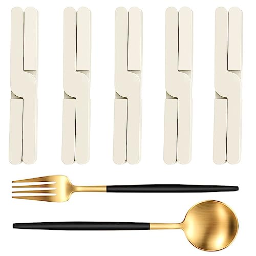 5 Pack Non-Slip Thick Foldable Silicone Trivets and 2 Pack 304 Stainless Steel Spork Spoon Heat-Resistant Collapsible Folding Trivets (Cream-Coloured)