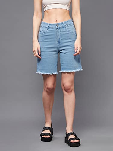 Image of Miss Chase Women's Relaxed Fit Mid Rise Highly Distressed Regular-Length Denim Shorts