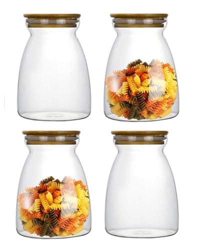 Image of MARTVIA Glass Food Storage Jars with Bamboo Lids 950ml Set of 4, Wide Mouth Lid Jar for Home Kitchen,Flour, Sugar, Coffee, Pasta, Oats, Grains, Cookies, Snacks (Barell 950 ML Jar, SET OF 4)