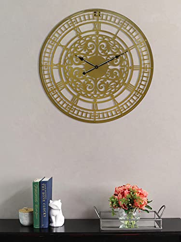 Image of CHRONIKLE Unique Round Analog Metal Case Black Needle Roman Numbers Wall Clock for Living Room Home Decor Office Gifts (Size: 54 x 1 x 54 CM | Weight: 1380 Gram | Color: Copper)