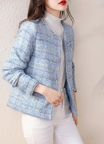 chouyatou Women's Elegant Open Front Tweed Jacket Slim Collarless Bussiness Casual Blazer Jacket3