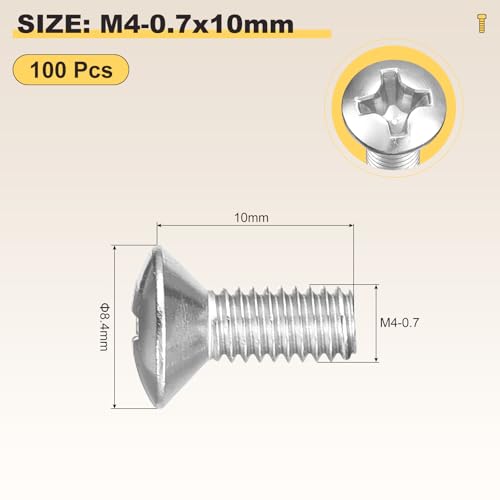 Image of METALLIXITY Semi-Countersunk Oval Head Machine Screws (M4-0.7x10) 100Pcs, 304 Stainless Steel Phillips Cross Recessed Machine Screw Bolts - for Furniture Assembly DIY Projects, Silver